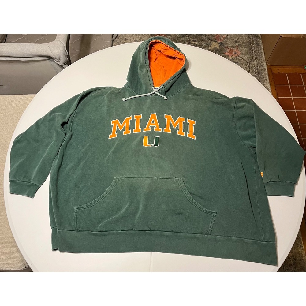 VTG Rare Russell Team Issue Miami Hurricanes Big Logo Hoodie‎ Sweatshirt 4X